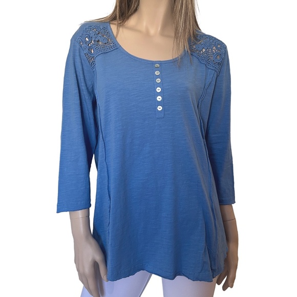 Tribal Jeans Top Blouse Tunic100% Cotton Embroidered Lace Iridescent Buttons - Picture 10 of 15